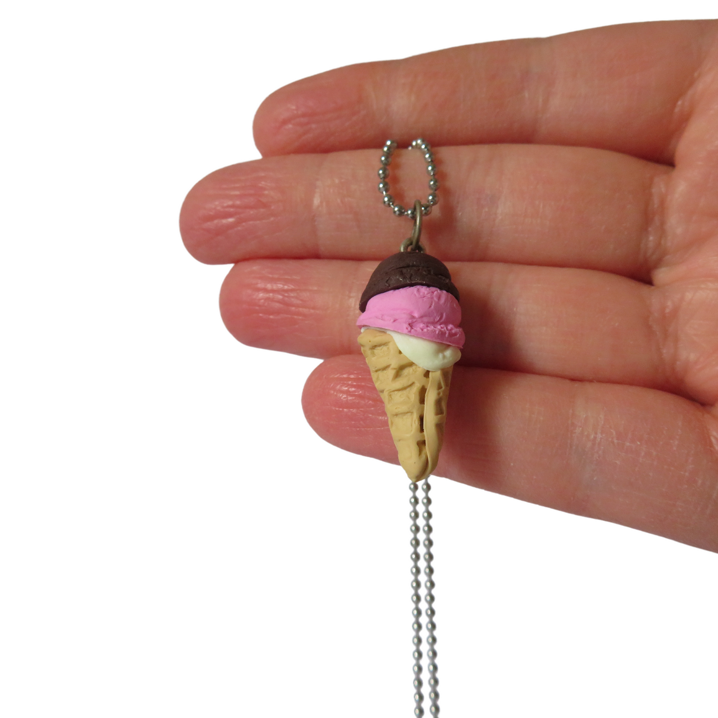 Neopolitan Ice Cream Cone Necklace