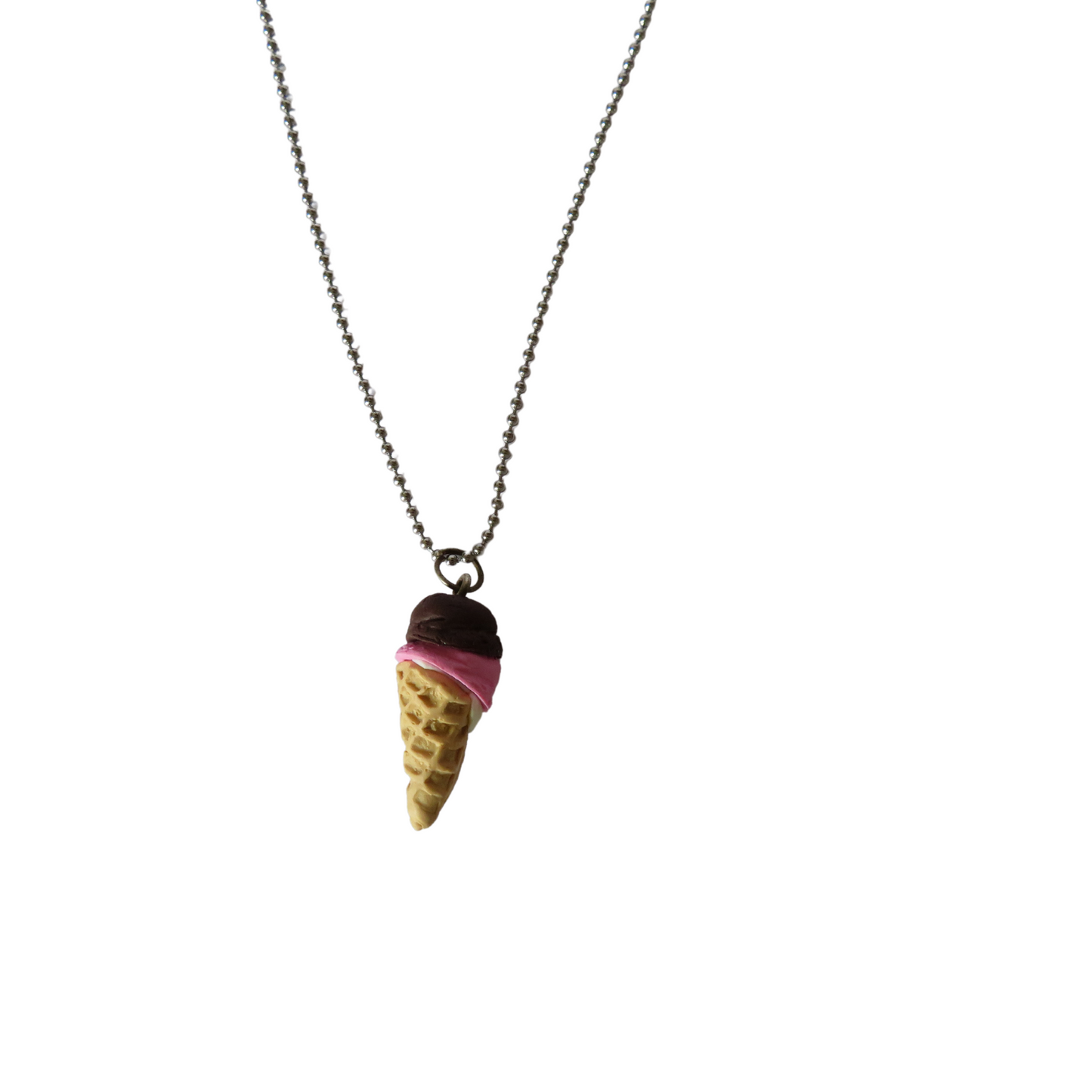 Neopolitan Ice Cream Cone Necklace