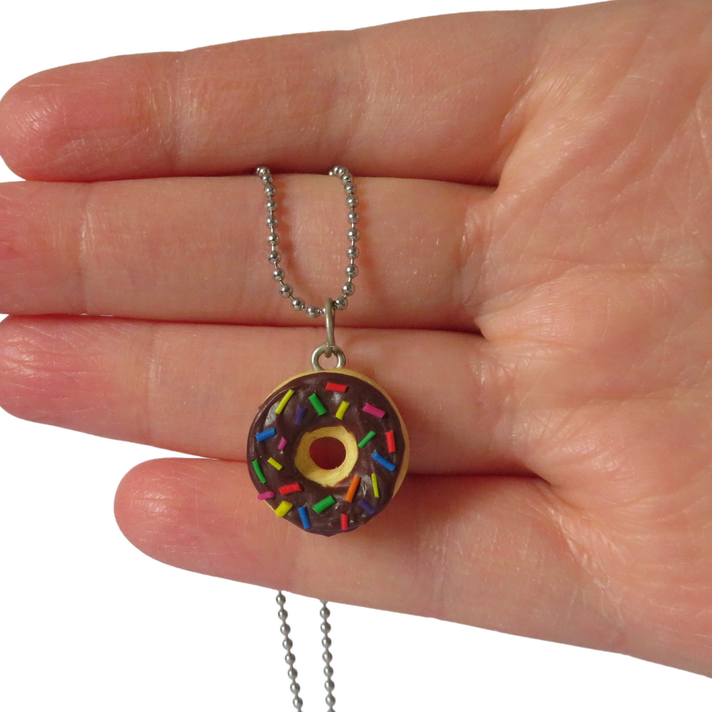 Chocolate Donut with sprinkles Necklace