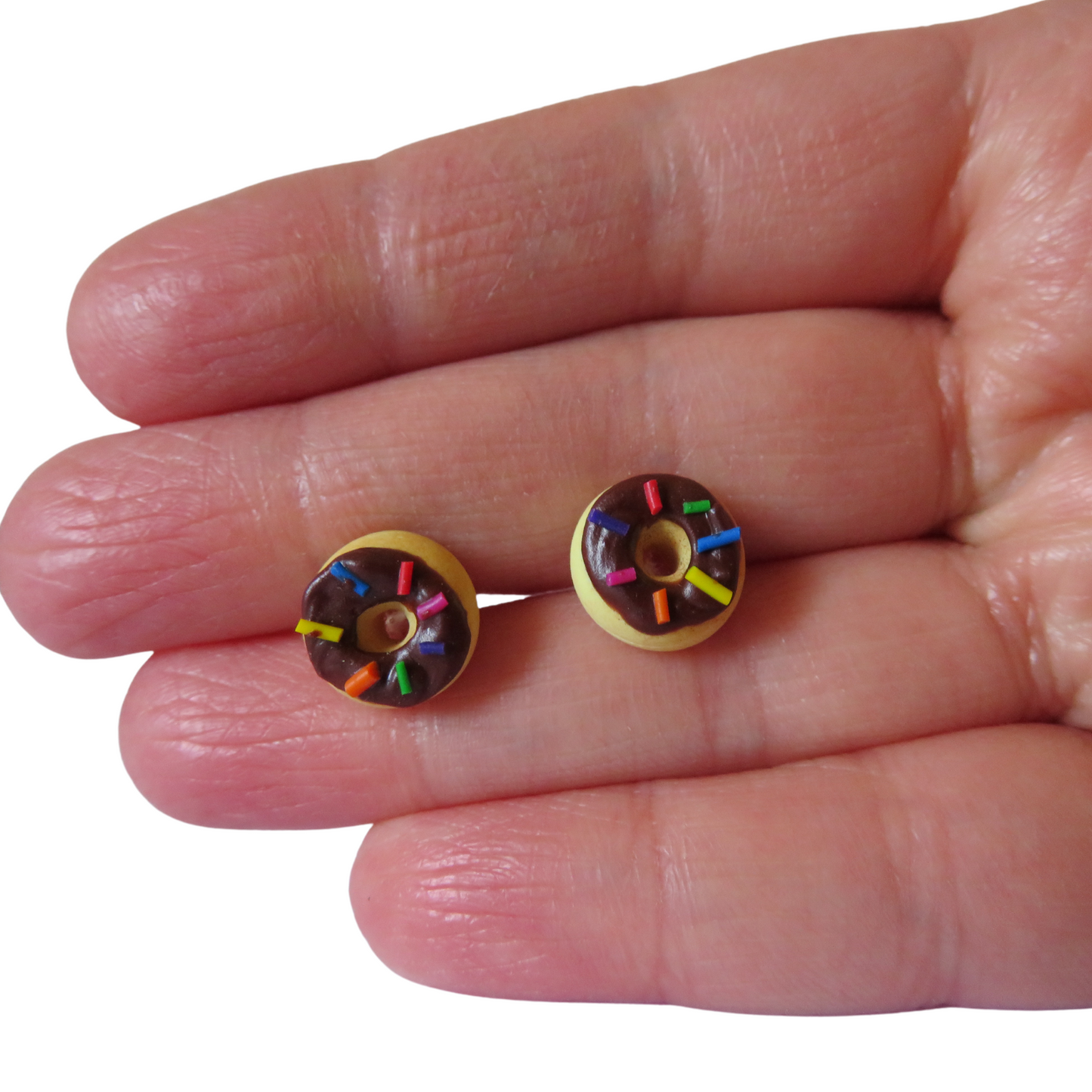 Chocolate Donuts with Sprinkles stud earrings || Donut Earrings