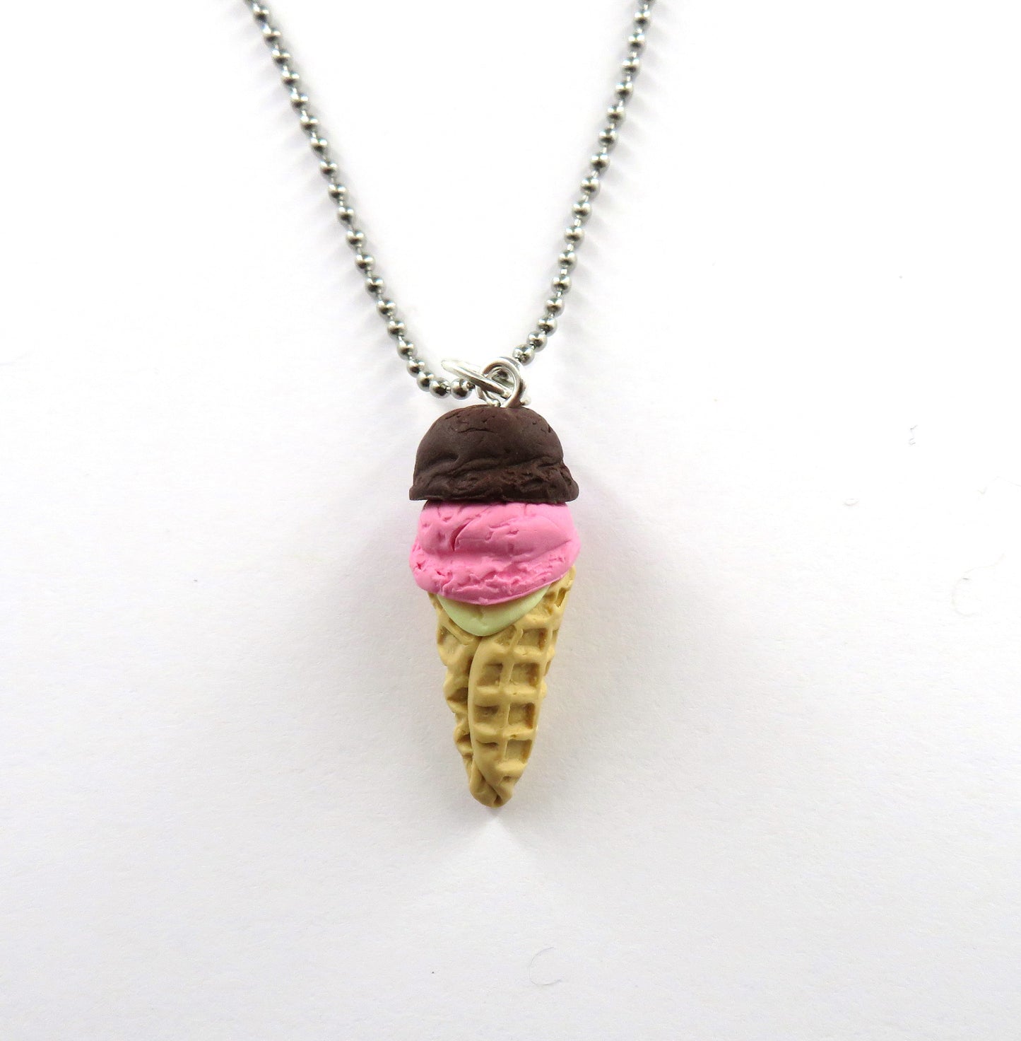 Neopolitan Ice Cream Cone Necklace